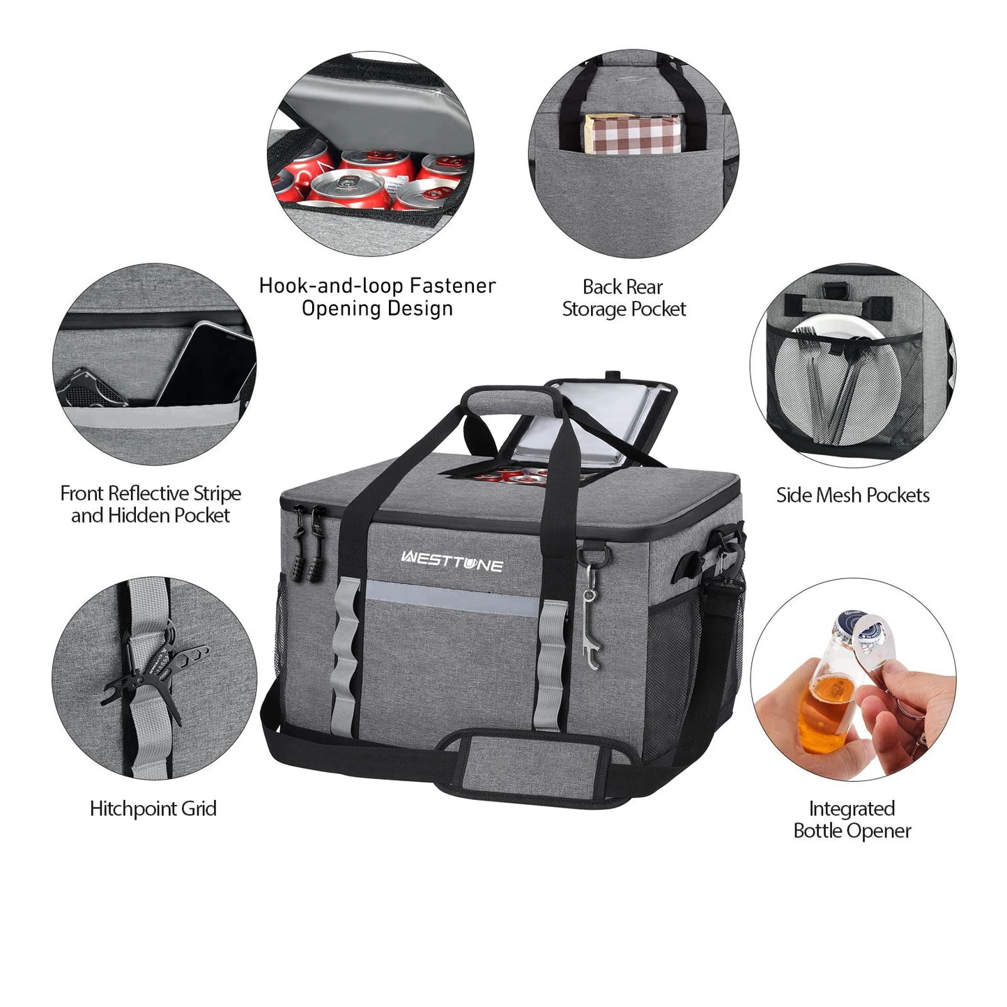 Westtune 75 Cans Soft Cooler Bag Collapsible Leakproof Portable Ice Chest for Camping Travel Beach