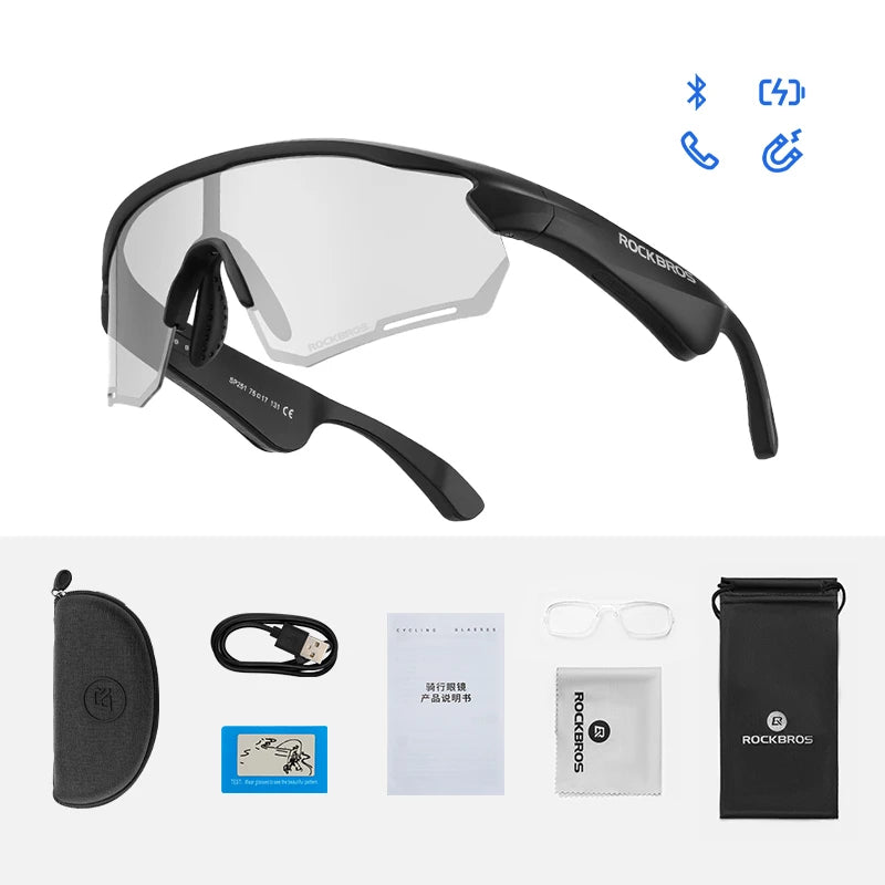 Rockbros Cycling Glasses Wireless Bluetooth 5.2 Polarized Sunglasses Headset MP3 Riding Eyewear UV400 Goggles