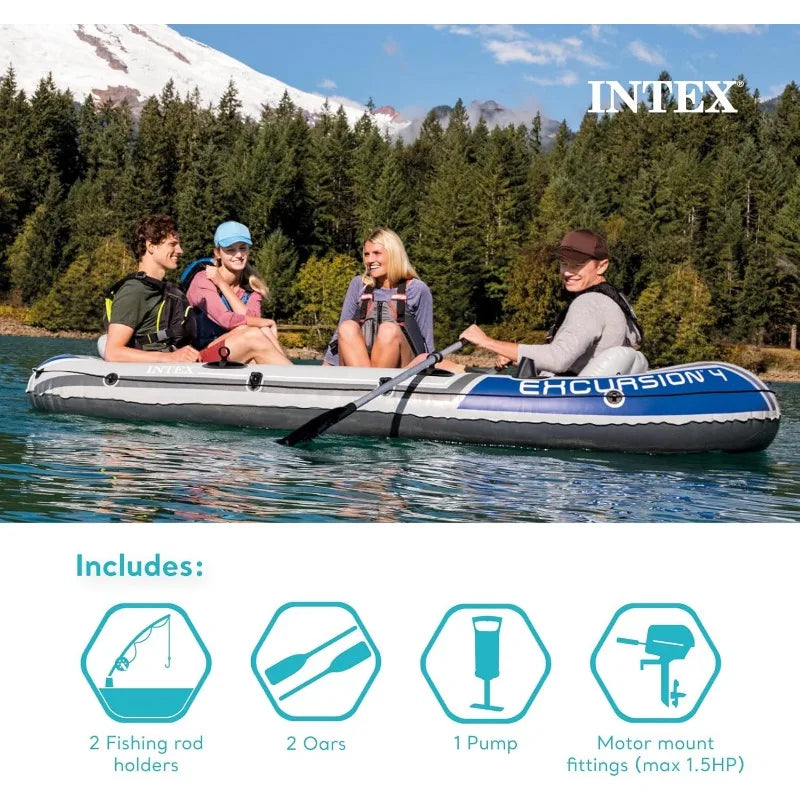 Intex Excursion Inflatable Boat Series with Deluxe 54 Inch Oars and High Output Pump Super Tough PVC Adjustable Seats