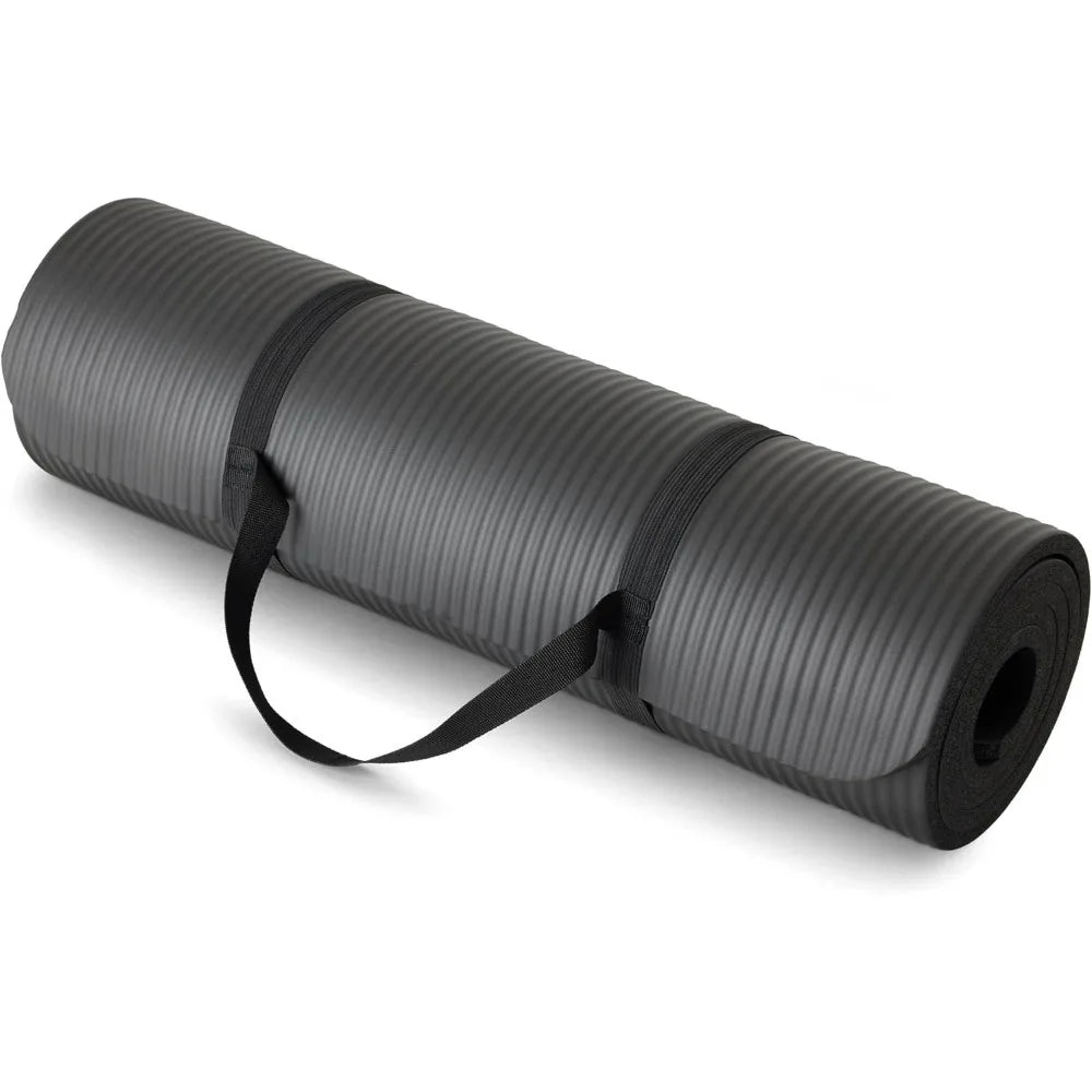 Basics 1/2 Inch Extra Thick Exercise Yoga Mat with Carrying Strap, Cushioned Support, for Fitness and Gym Workouts