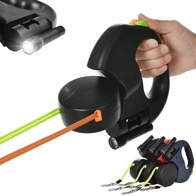 Retractable Dual Dog Leash with LED Light and 360 Swivel No Tangle Independent Braking System with 3M Reflective Leads