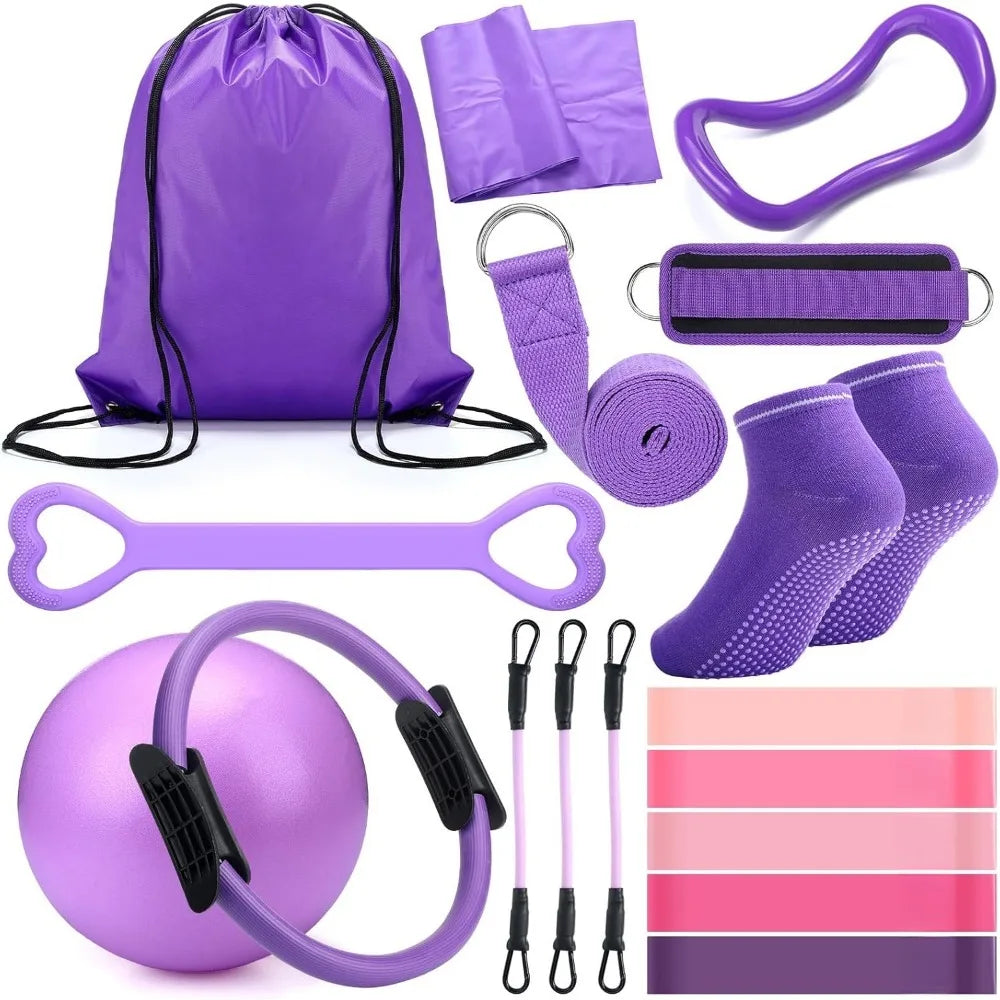 18 women's fitness equipment accessories: Pilates balls, stretching straps, magic rings, yoga rings for fitness