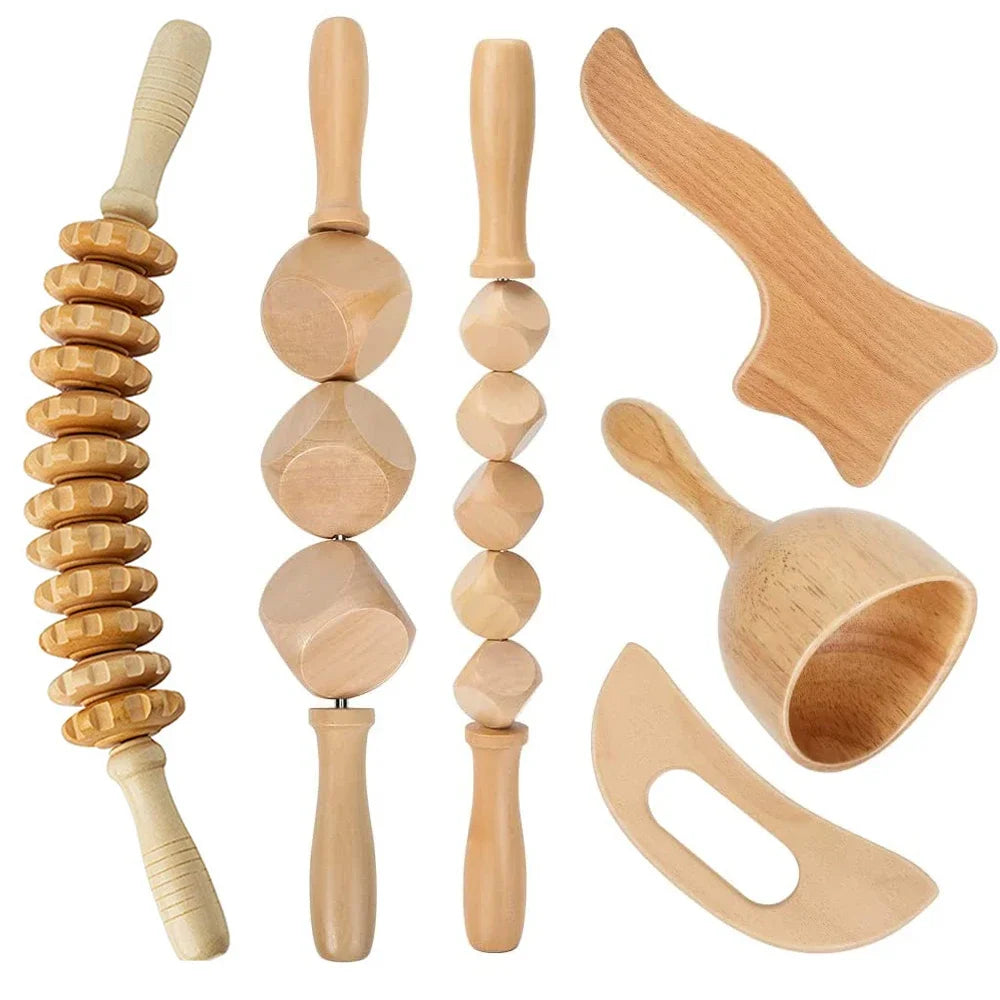 2/4/6/8PCS Wooden Therapy Massage Sets Pain Relief Maderoterapia CorporalAnti Cellulite Body Slimmling Gua Sha Back Massager