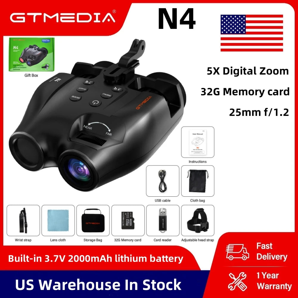 GTMEDIA N4 Night Vision Binoculars 1080P Full HD Infrared Goggle Scope Camera 5X Digital Zoom Outdoor Hunting