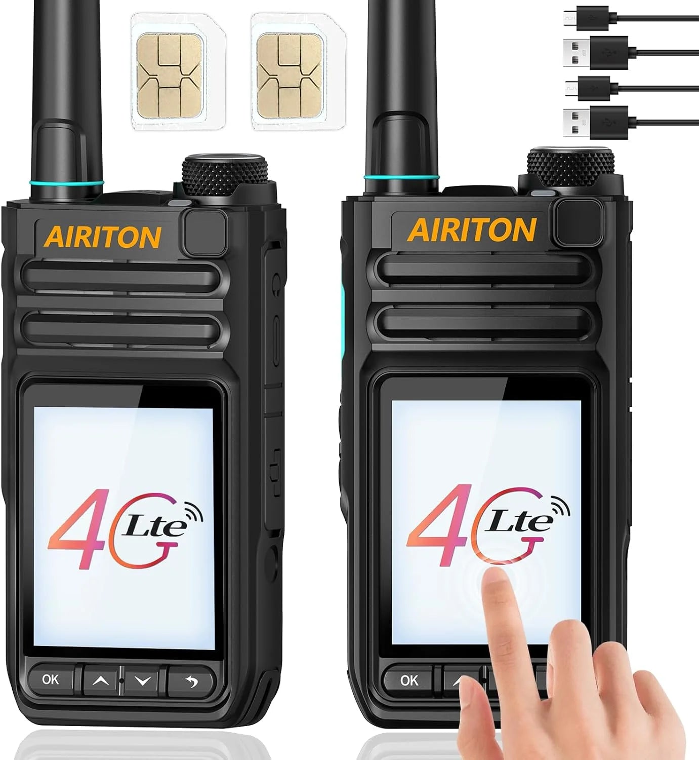2PCS Global Network POC Radio Walkie Talkie 4G WiFi Unlimited Range Type C Long Range SIM Card Two Way Radio for Hunting Camping