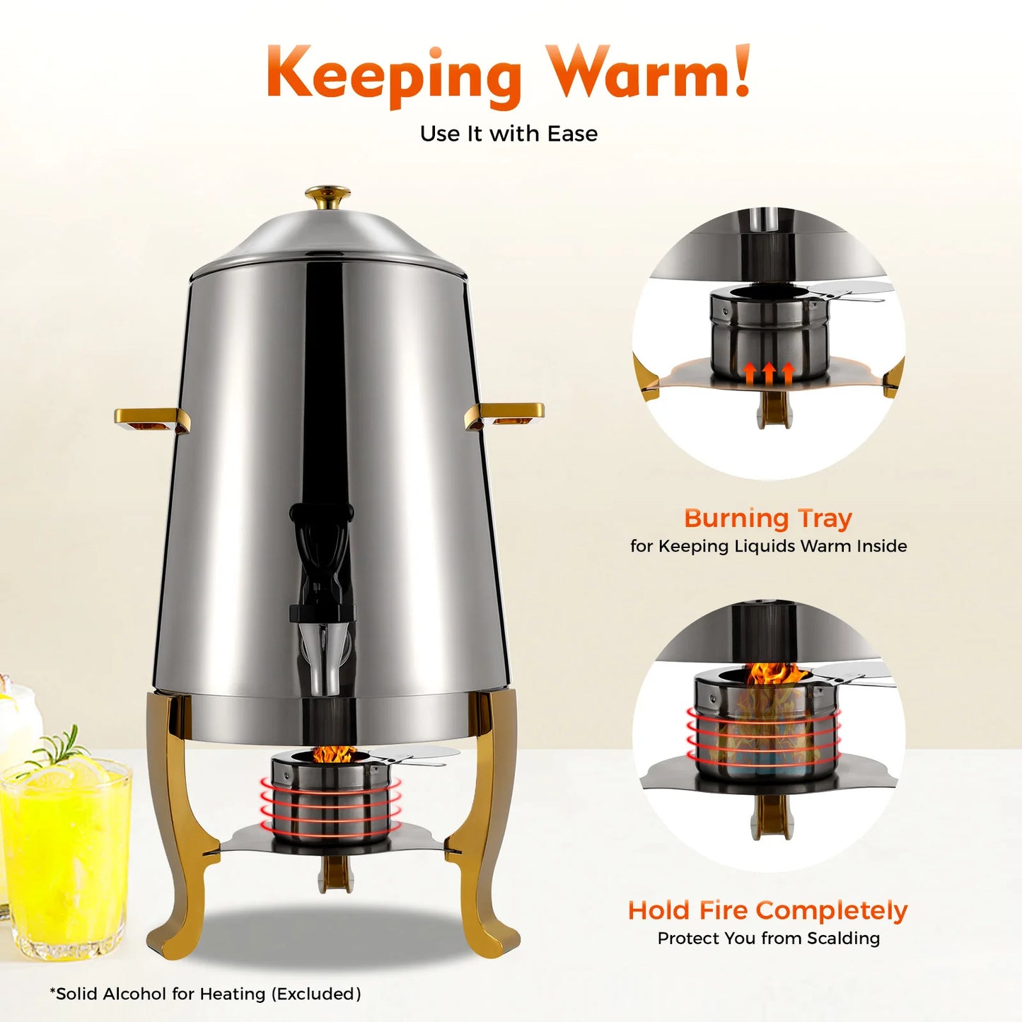 13L Hot Beverage Dispenser Coffee Chafer Stainless Steel Hot Drink Tea Dispenser 3 Gallon Juice Coffee Milk Drink