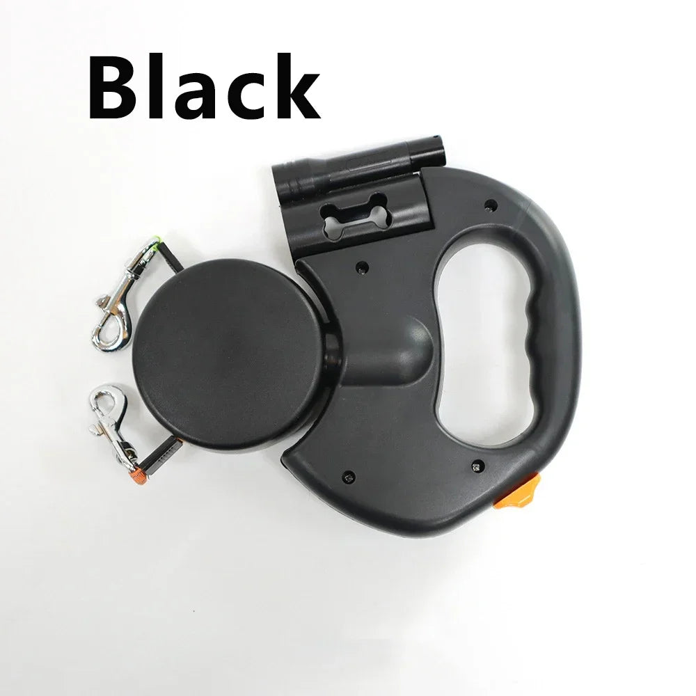 Retractable Dual Dog Leash with LED Light and 360 Swivel No Tangle Independent Braking System with 3M Reflective Leads