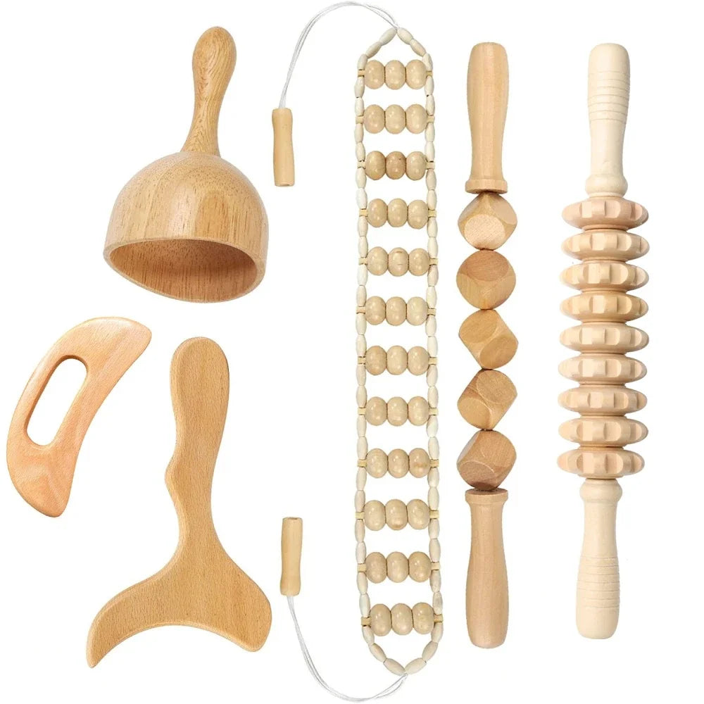2/4/6/8PCS Wooden Therapy Massage Sets Pain Relief Maderoterapia CorporalAnti Cellulite Body Slimmling Gua Sha Back Massager