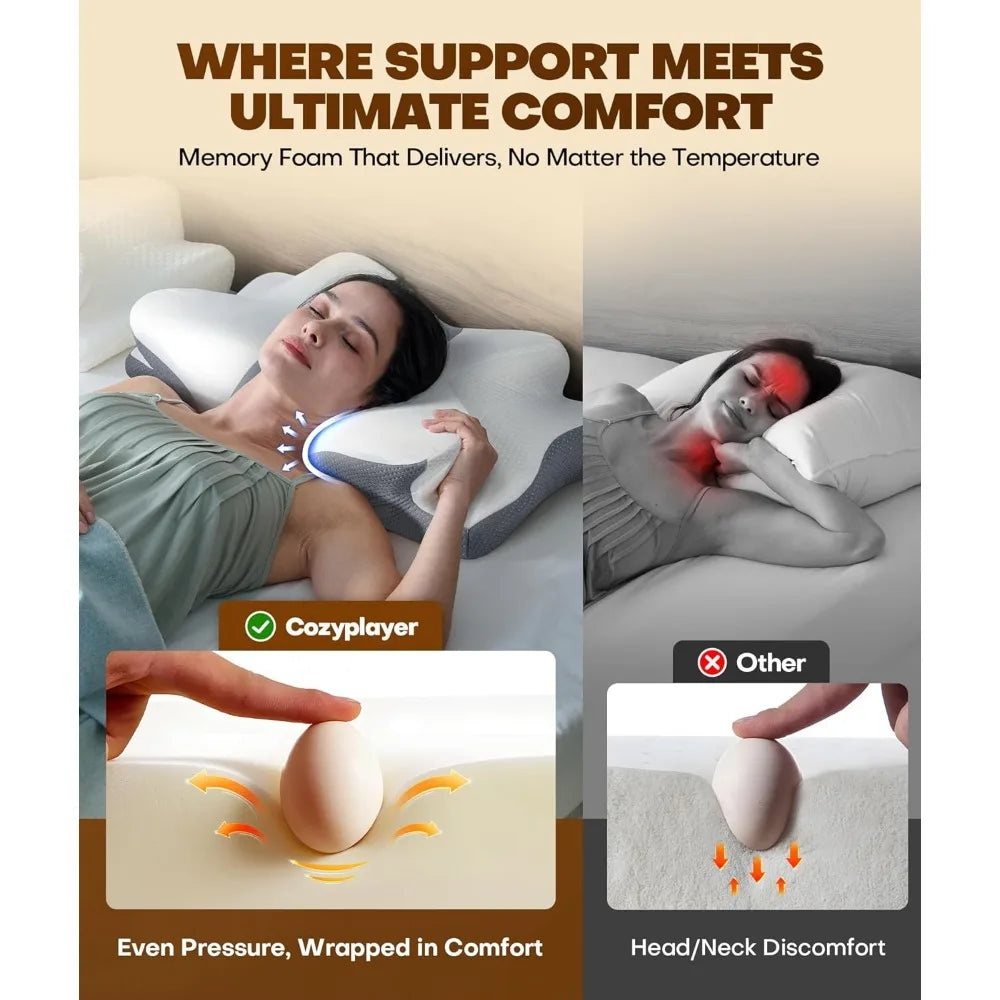 True Cooling Cervical Neck Pillow for Pain Relief, Ergonomic Side Sleeper Pillow for Neck Support, Odorless Orthopedic Contour