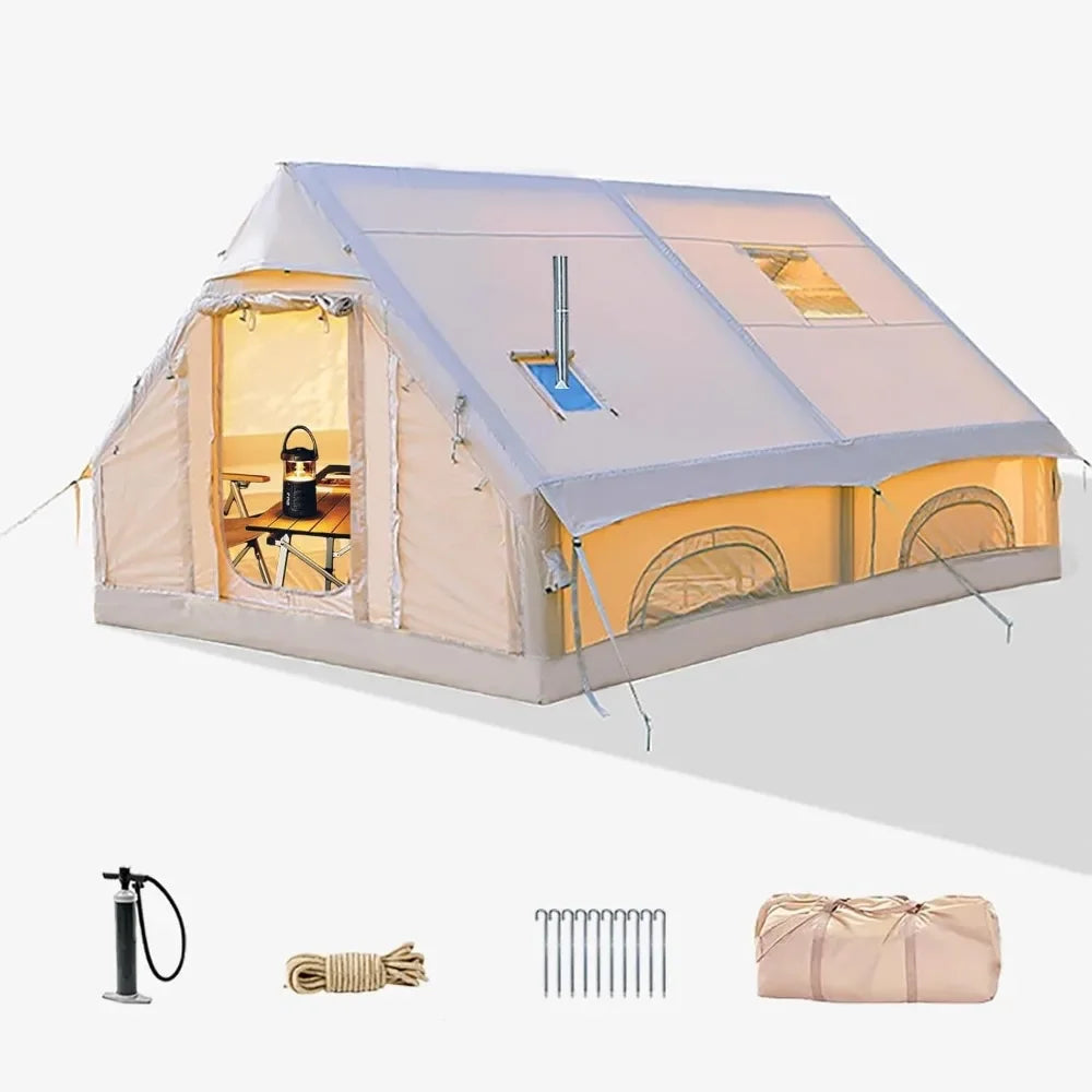 Inflatable Camping Tents for 8 to 10 People 129 Square Feet Large Tent with Stove Jack and Mesh Windows