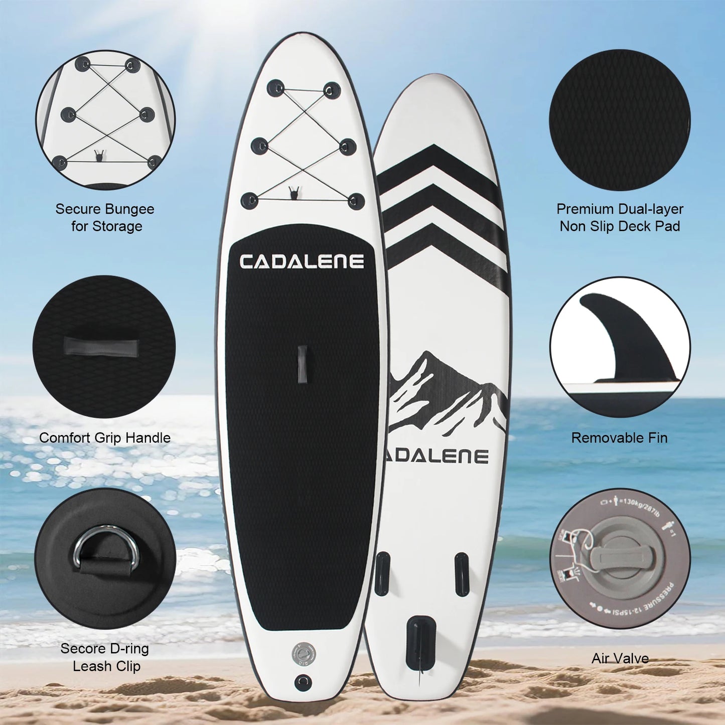 Cadalene Inflatable Stand Up Paddle Board with SUP Accessories Anti Slip EVA Deck 10 Inch Inflatable Paddle Boards for Adults