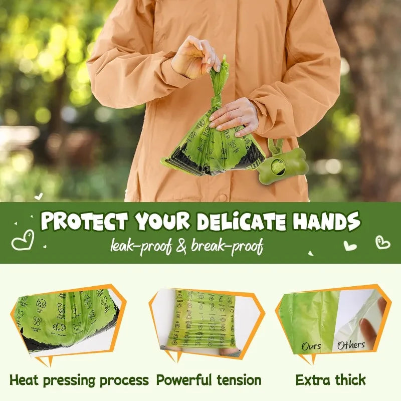 Dog Poop Bag Set with Dispenser and Leash Clip Thick Waste Bags for Puppy Small Medium Large Dog and Cat