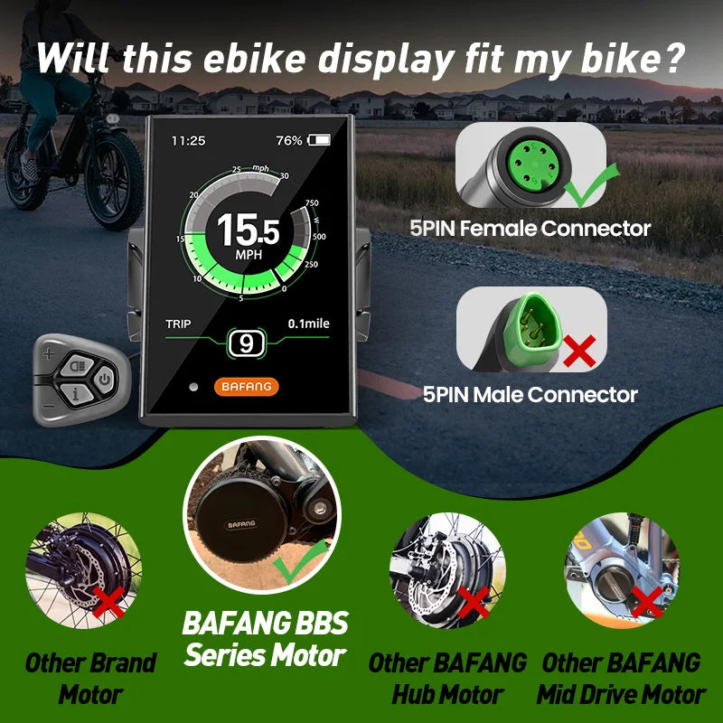 Bafang DPC18 UART Display for Ebike Mid Drive Motor Female Connector with USB Port 0-9 Pedal Assist Levels for BBS01 BBS02 BBSHD