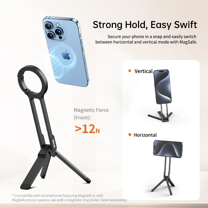 Ulanzi MA30 Carabiner-Mounted Phone Tripod for iPhone 15 14 13 12 Pro/Pro Max Dual-sided Magnet Tripod Desk Mount Phone Handle