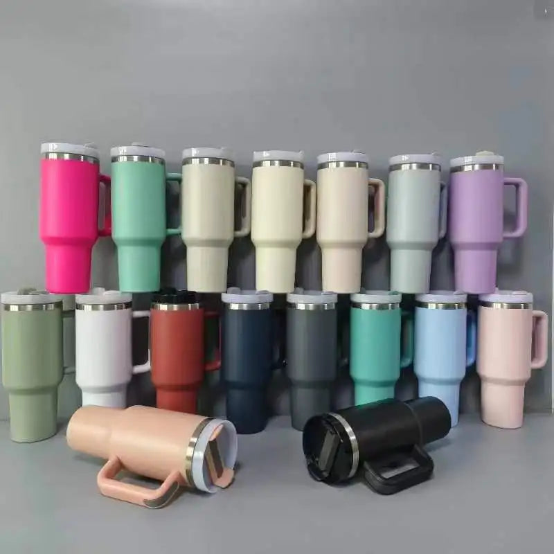 6 Pack US Warehouse 40 Ounce Stainless Steel Double Wall Tumbler with Handle Eco-Friendly and Dishwasher Safe