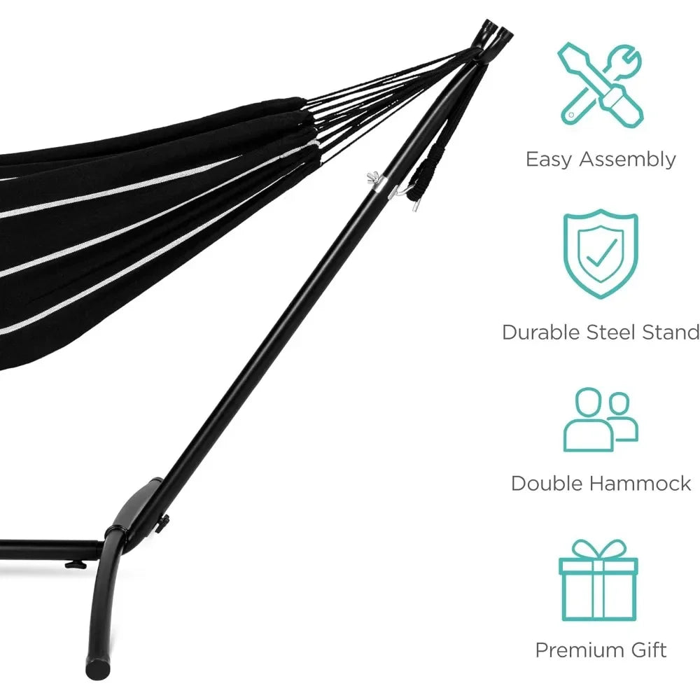 Double Hammock With Steel Stand Indoor Outdoor Brazilian Style Cotton Bed With Carrying Bag