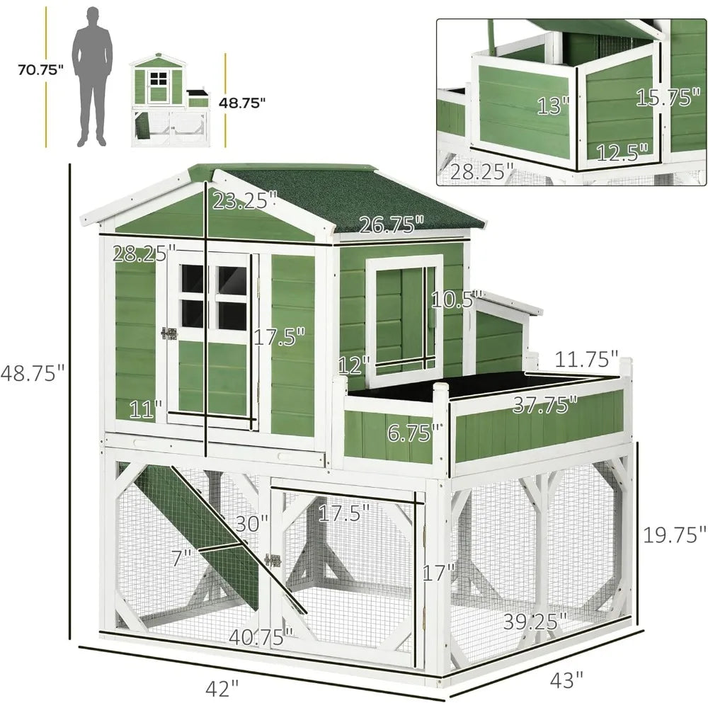 49" Small Chicken Coop Hen House with Garden Space, Chicken House Outdoor Run Cage with Weather Protection, 2-4 Birds, Green