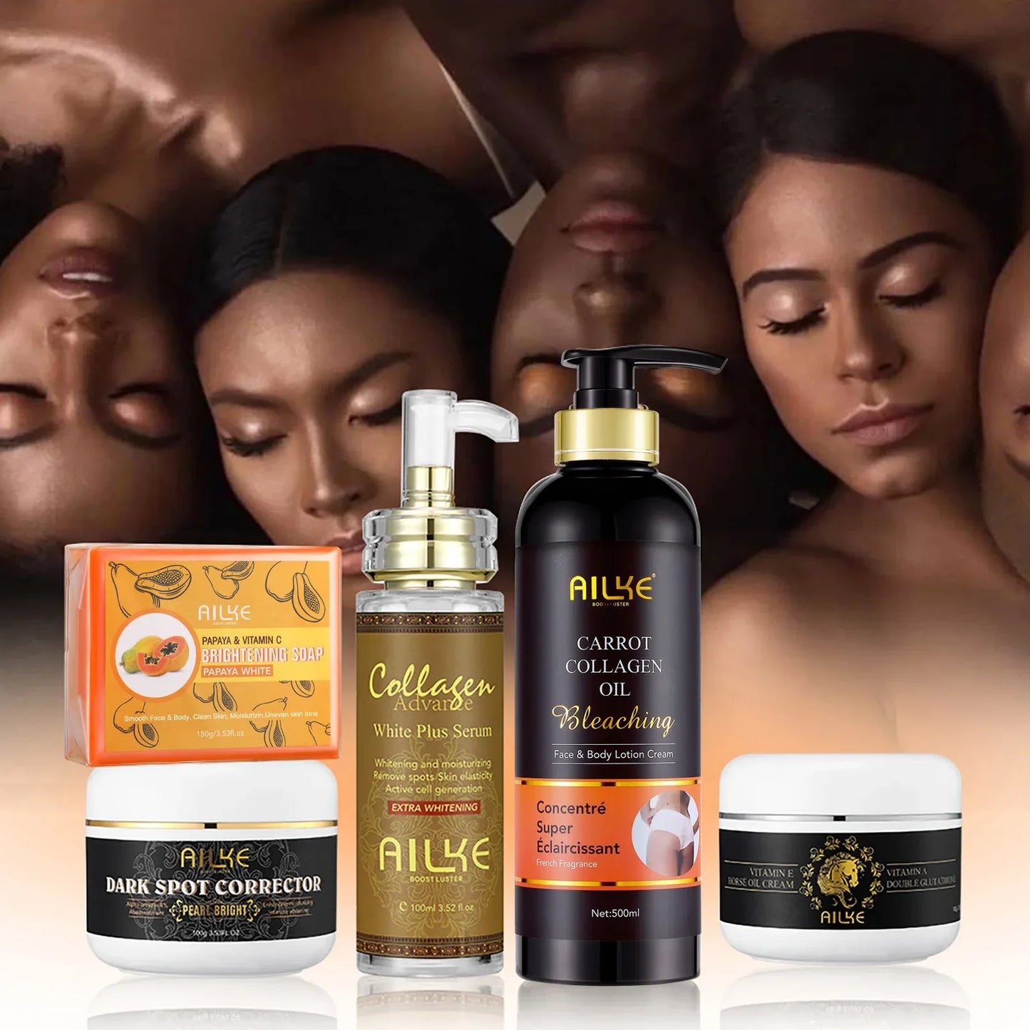 AILKE Collagen Whitening Set, Moisturizer, Hydration, Dark Spot Removal Cream, Brightening Body Lotion, Armpit Whitening Cream
