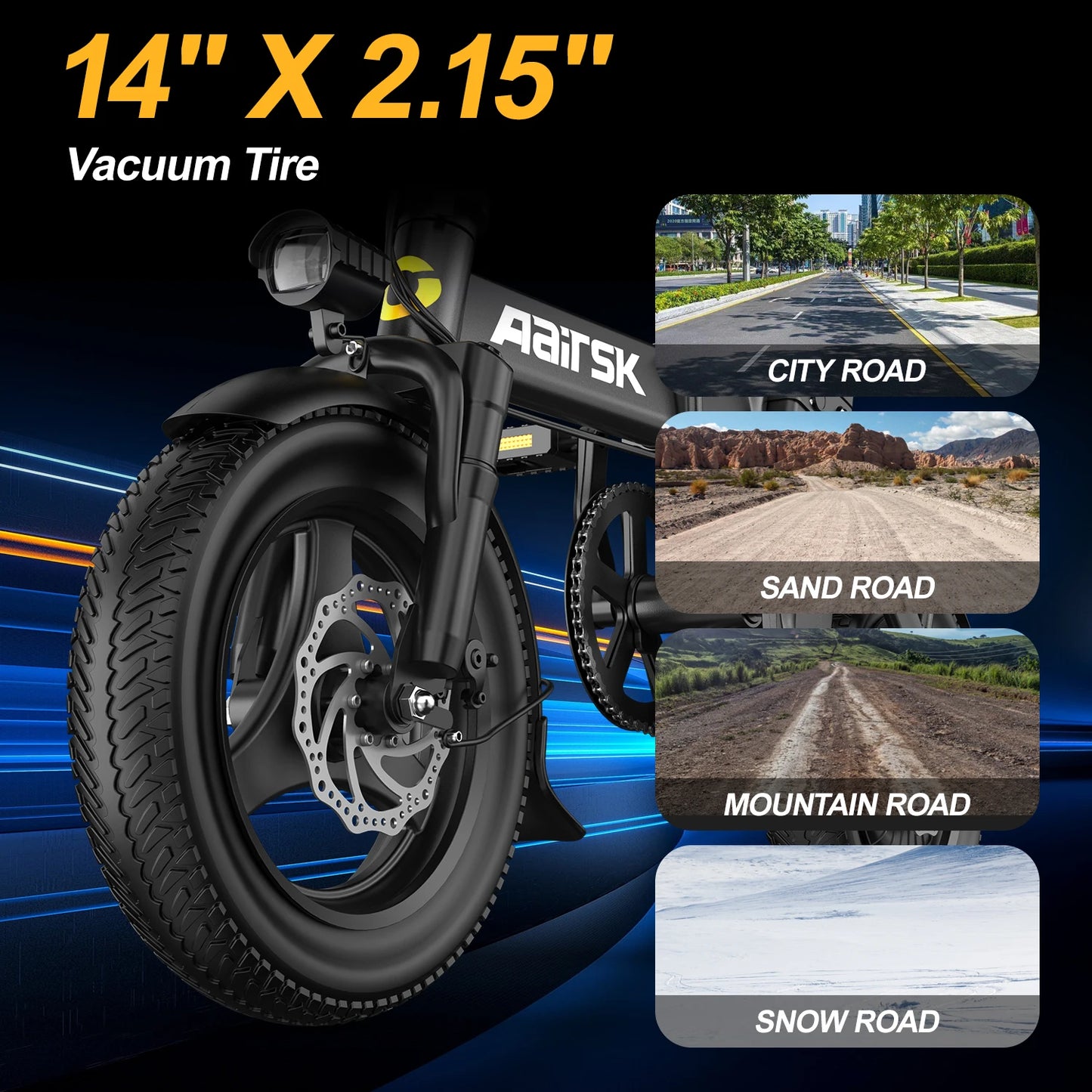 Aairsk F6Pro Electric Bicycle 500W Brushless Motor 48V 15AH Removable Battery 14"*2.15Tire Electric Bike With Bcak Seat Ebike