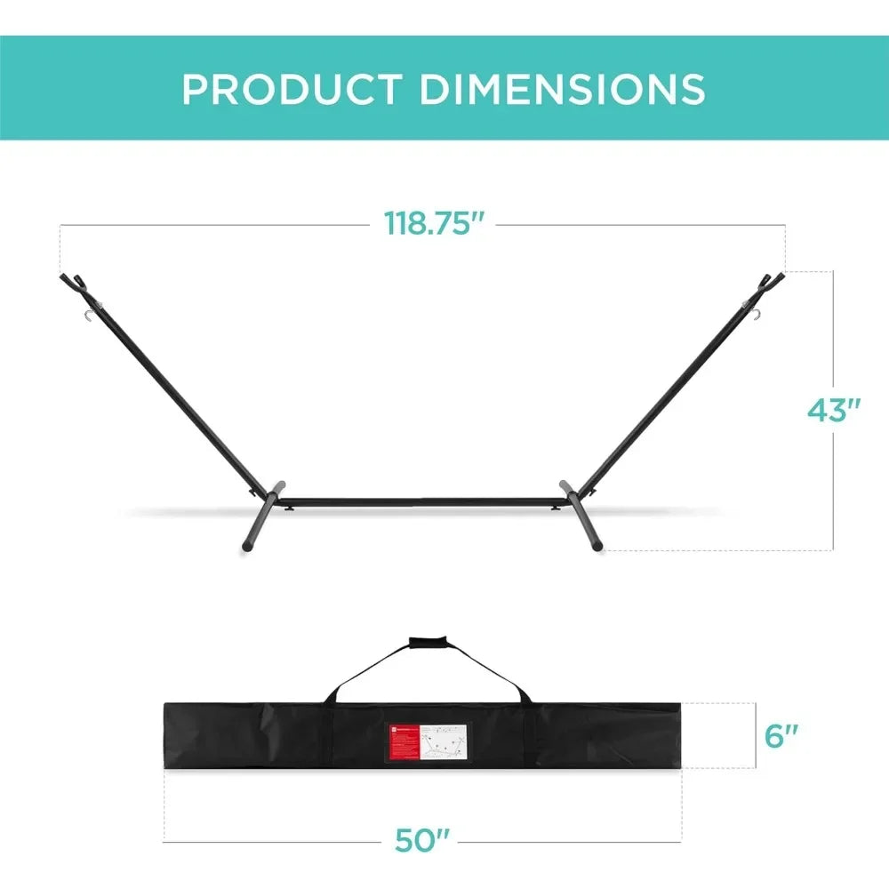 Double Hammock With Steel Stand Indoor Outdoor Brazilian Style Cotton Bed With Carrying Bag