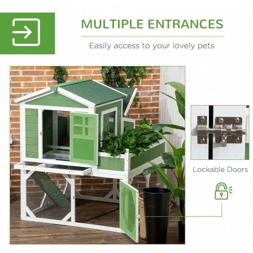 49" Small Chicken Coop Hen House with Garden Space, Chicken House Outdoor Run Cage with Weather Protection, 2-4 Birds, Green