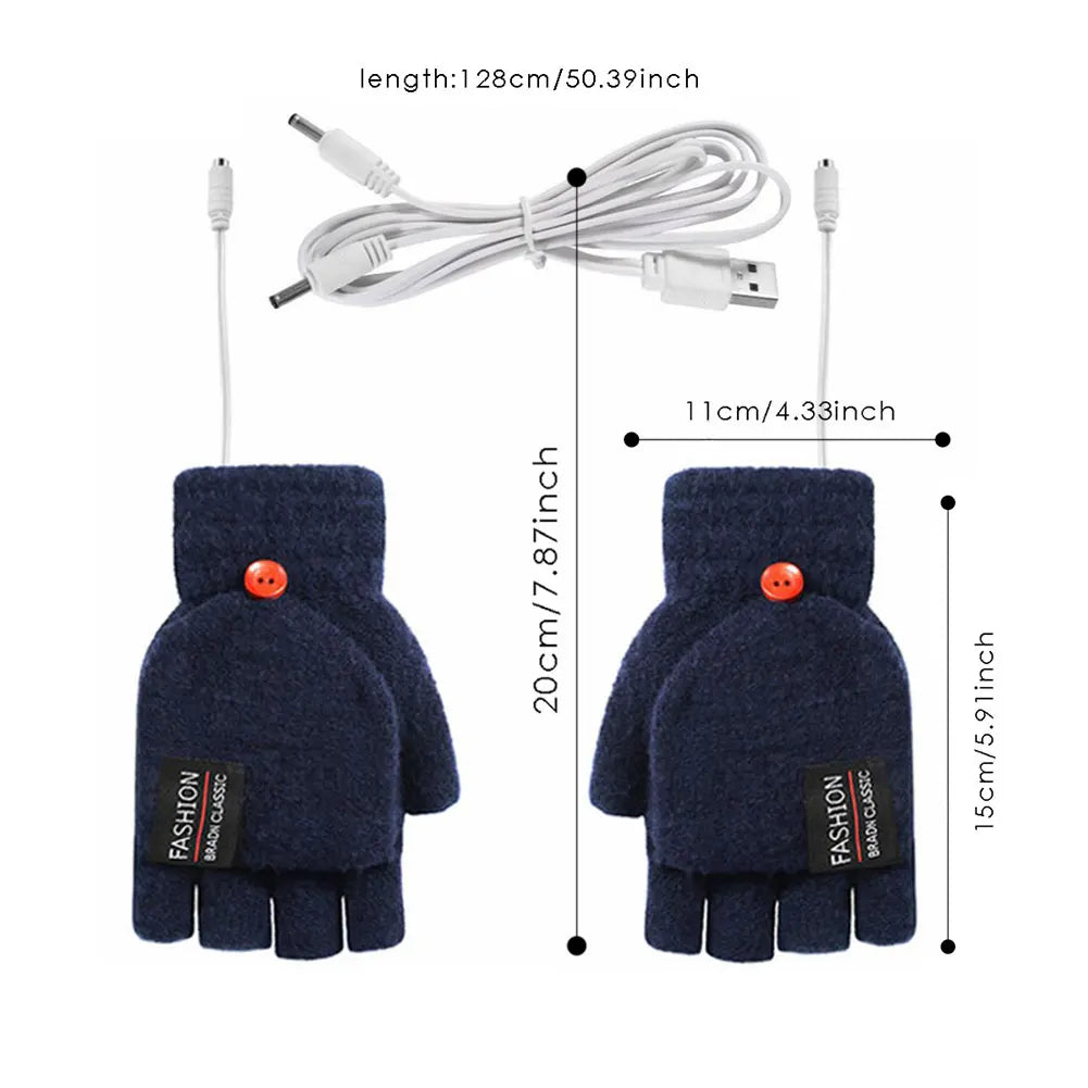 Touchscreen Heating Gloves Rechargeable Winter Warm USB Electric Heated Gloves Fingerless Hand Warmer Thermal for Skiing Gloves