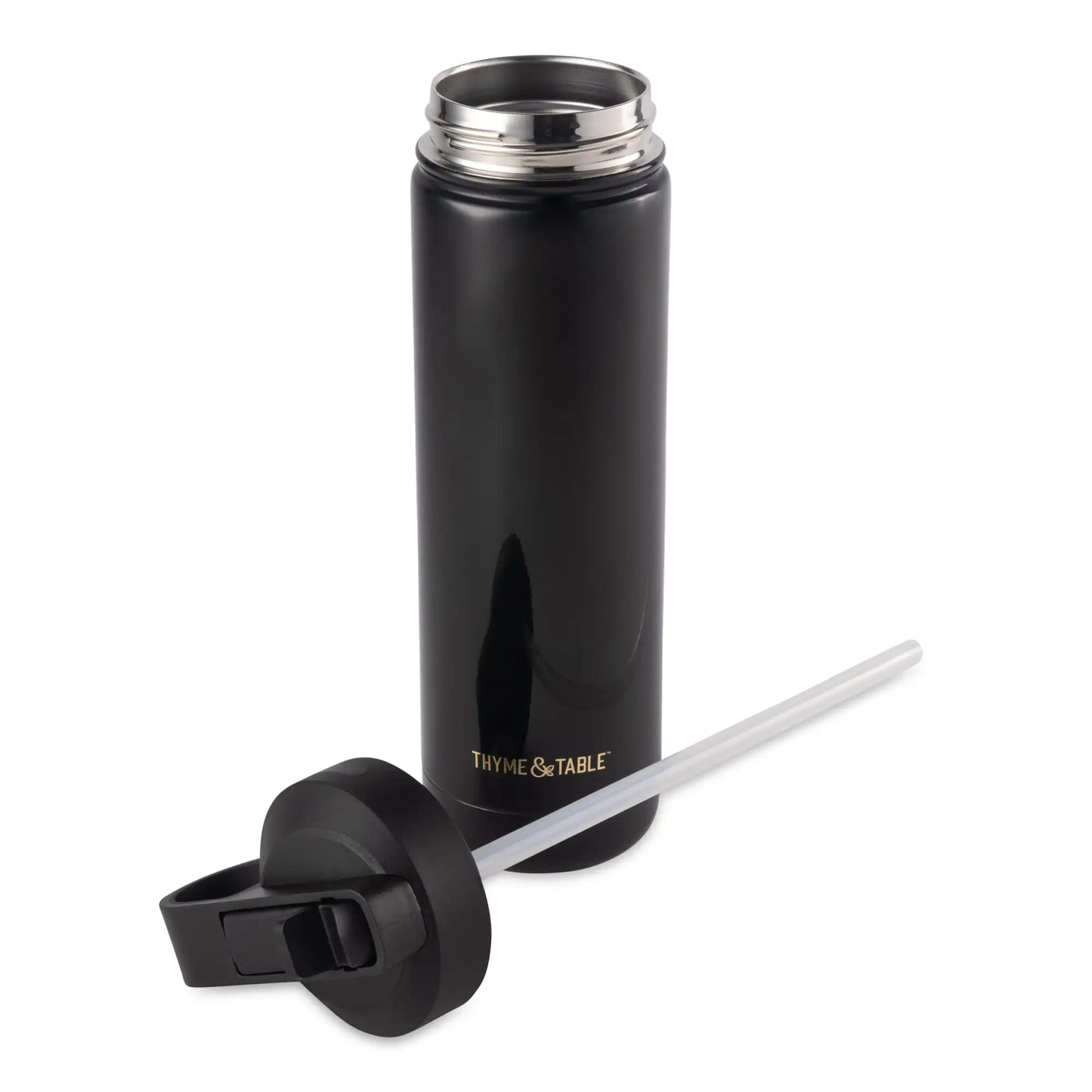 26 oz Water Bottle with Straw Lid, Black with Butterfly Gold Charm