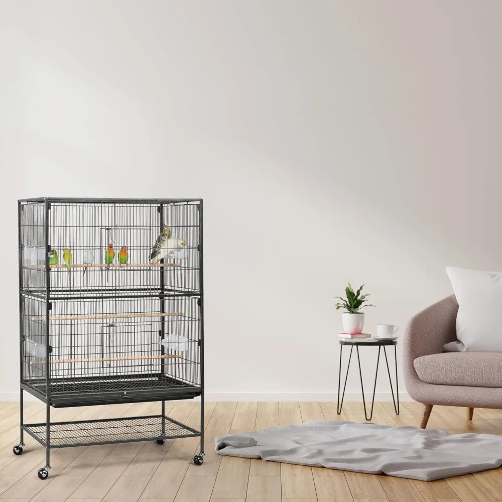52" Forged Steel Vertical Large Flying King Bird Cage for Cockatiels, African Grey Parakeets with Stand