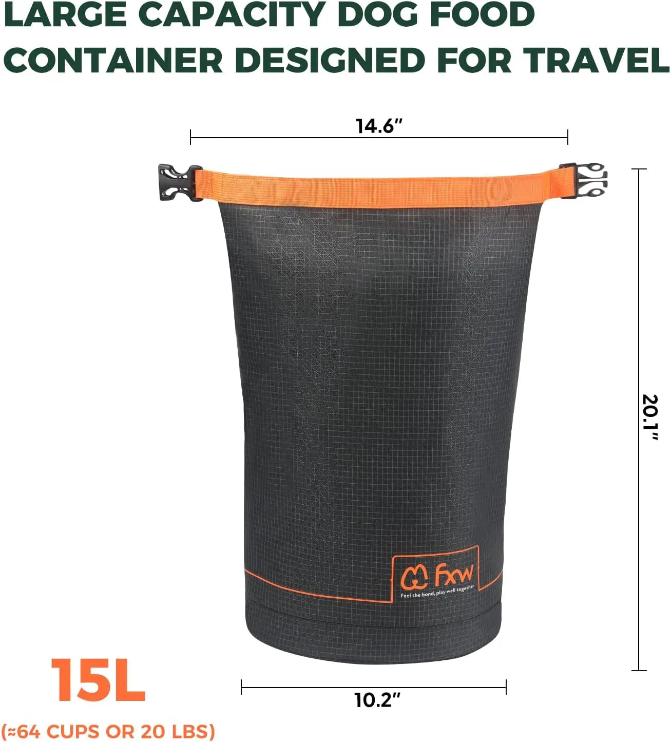 FXW Dog Food Travel Bag,Large Capacity for Travel Kibble Storage Perfect for RV Road Trips, Camping, Longterm Dog Boarding Gear