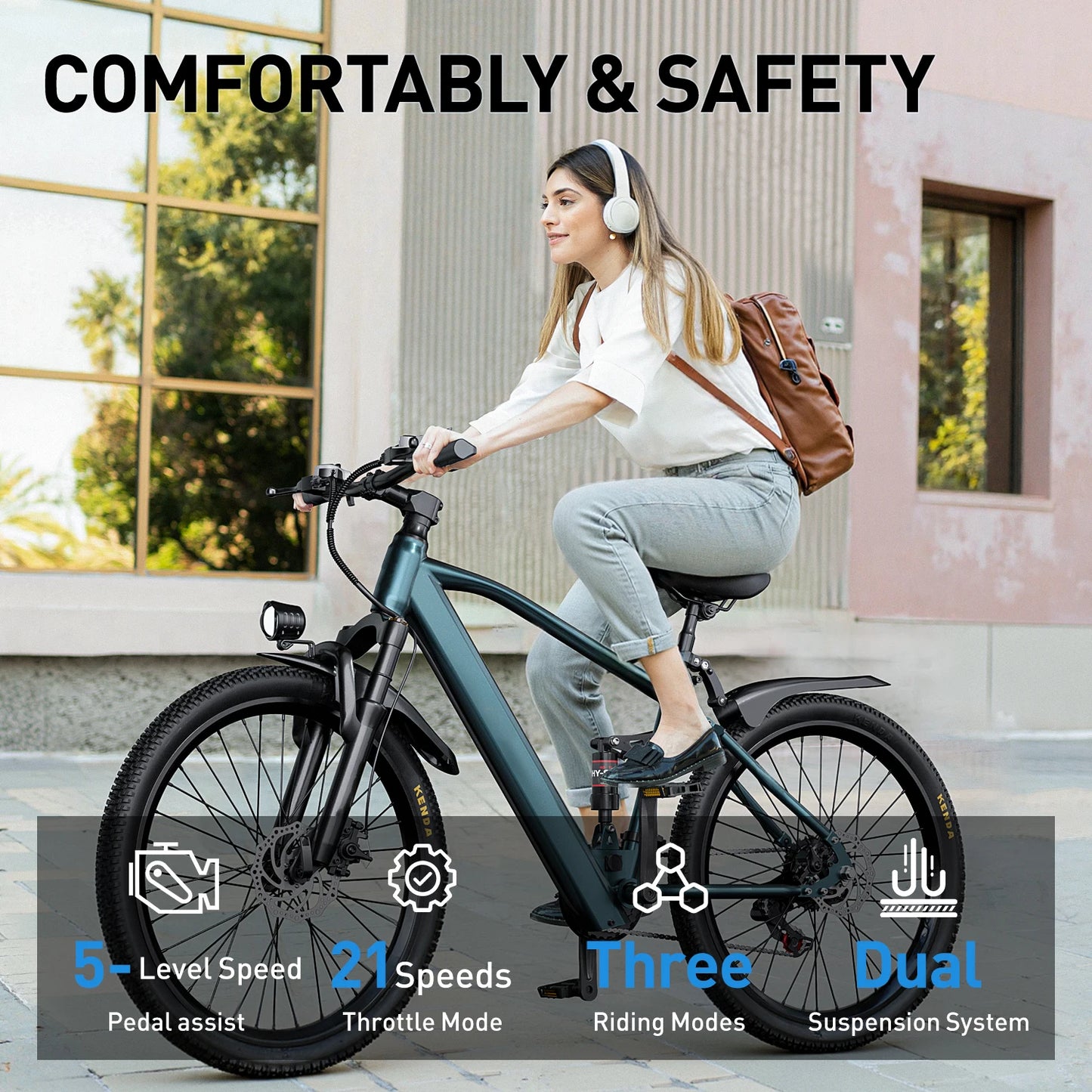 26" 24" Electric Motorcycles Mountain Balance Bike Ebike with 36V 374Wh/468Wh Removable Battery, 500W Motor, 21-Speed Gears