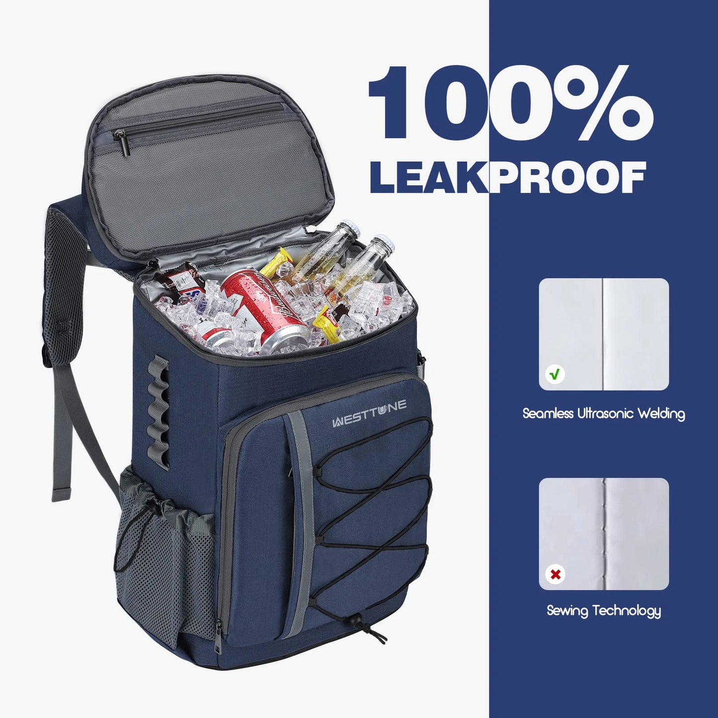 WestTune 35 Can Cooler Backpack Leakproof Insulated Soft Cooler Bag for Camping Beach Hiking and Travel