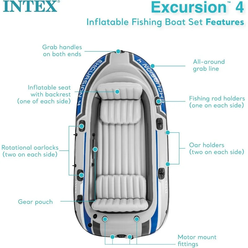 Intex Excursion Inflatable Boat Series with Deluxe 54 Inch Oars and High Output Pump Super Tough PVC Adjustable Seats