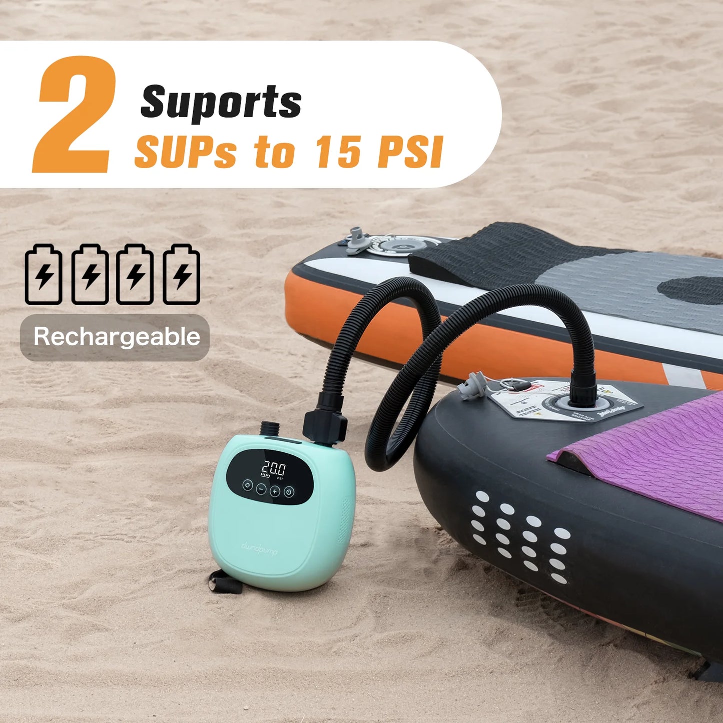 Dwndpump Electric 20PSI SUP Pump With 38.48Wh Battery For Paddle Board Kayak Boat Surfing Board Inflation And Deflation