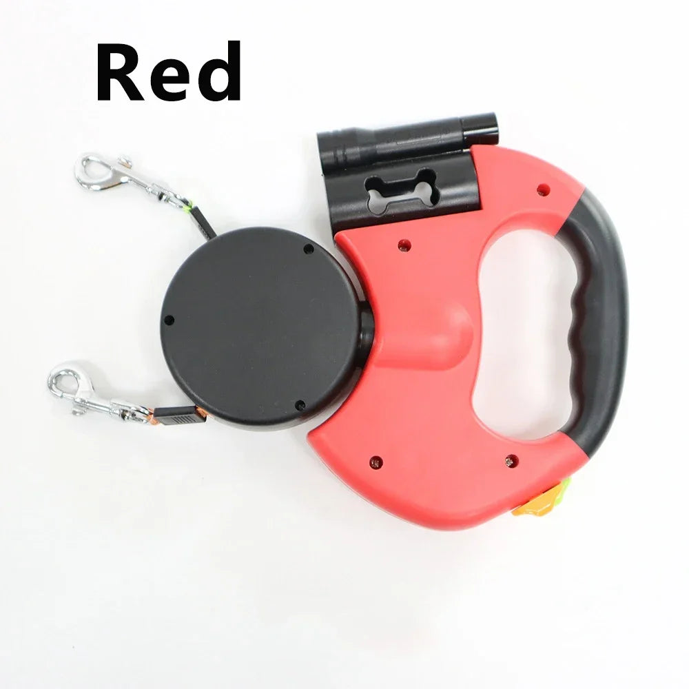 Retractable Dual Dog Leash with LED Light and 360 Swivel No Tangle Independent Braking System with 3M Reflective Leads