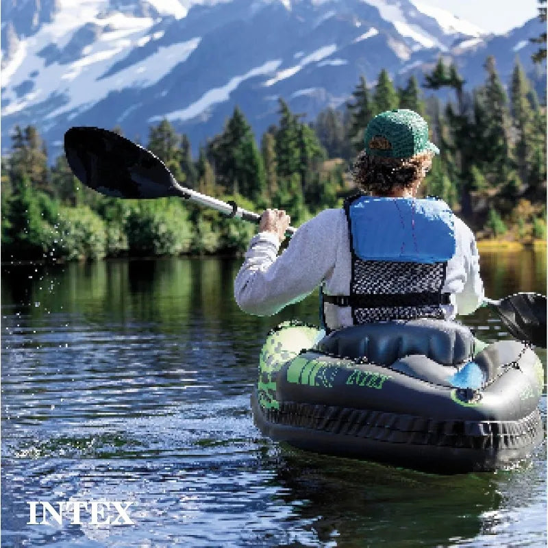 Intex Challenger Inflatable Kayak Series with Deluxe 86 Inch Paddles and High Output Pump Super Strong PVC