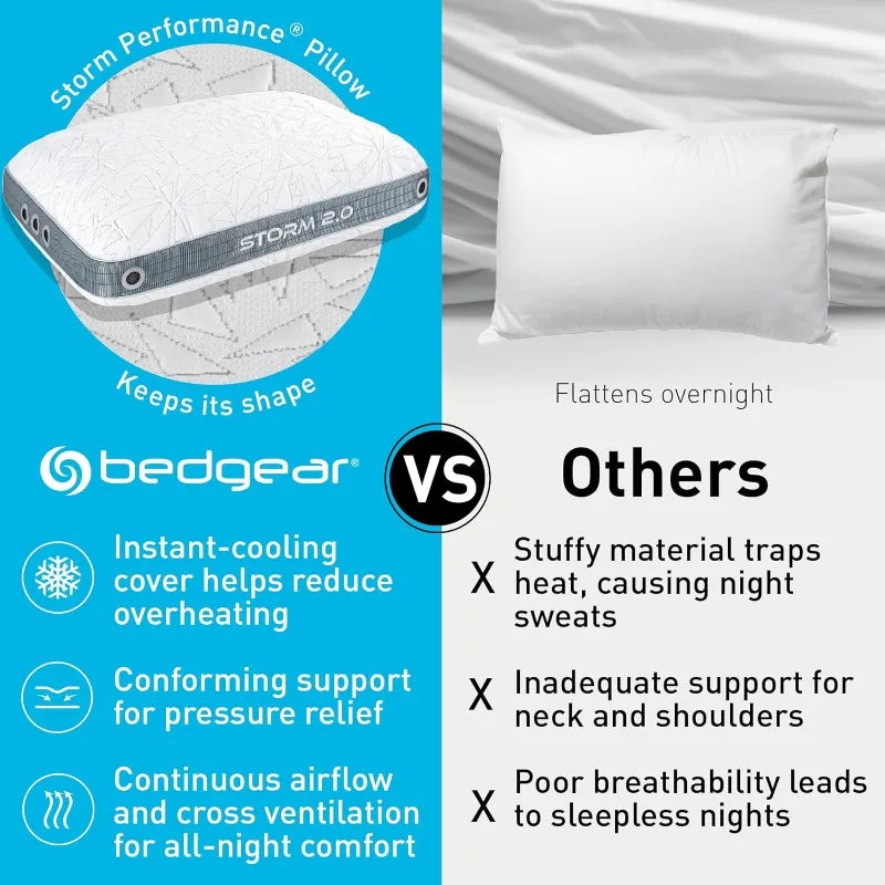 Bedgear Storm Performance Pillow – 2.0 - Cooling Bed Pillow for Hot Sleepers - Medium Firmness Pillow for All Sleep Positions, W