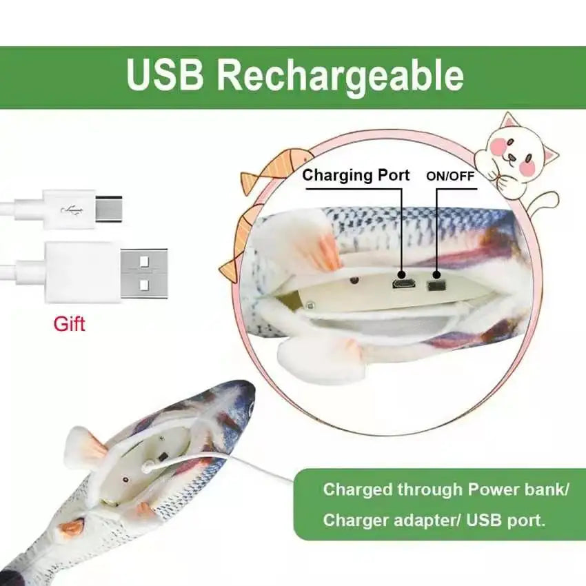 Cat USB Charger Interactive Electric Floppy Fish Toy Realistic Chew Bite Toy for Cats and Dogs