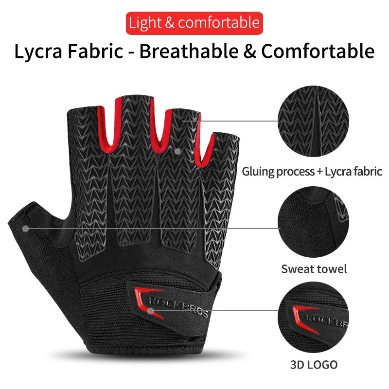 Rockbros Half Finger Cycling Gloves for Men and Women with Anti Slip Gel Pad Breathable Design for Motorcycle MTB and Road Biking