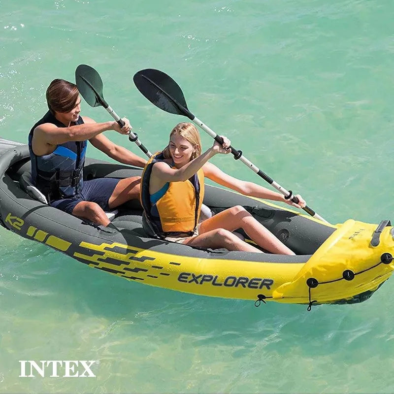 Intex 68307EP Explorer K2 Inflatable Kayak Set with Deluxe 86 Inch Aluminum Oars and High Output Pump Super Strong PVC