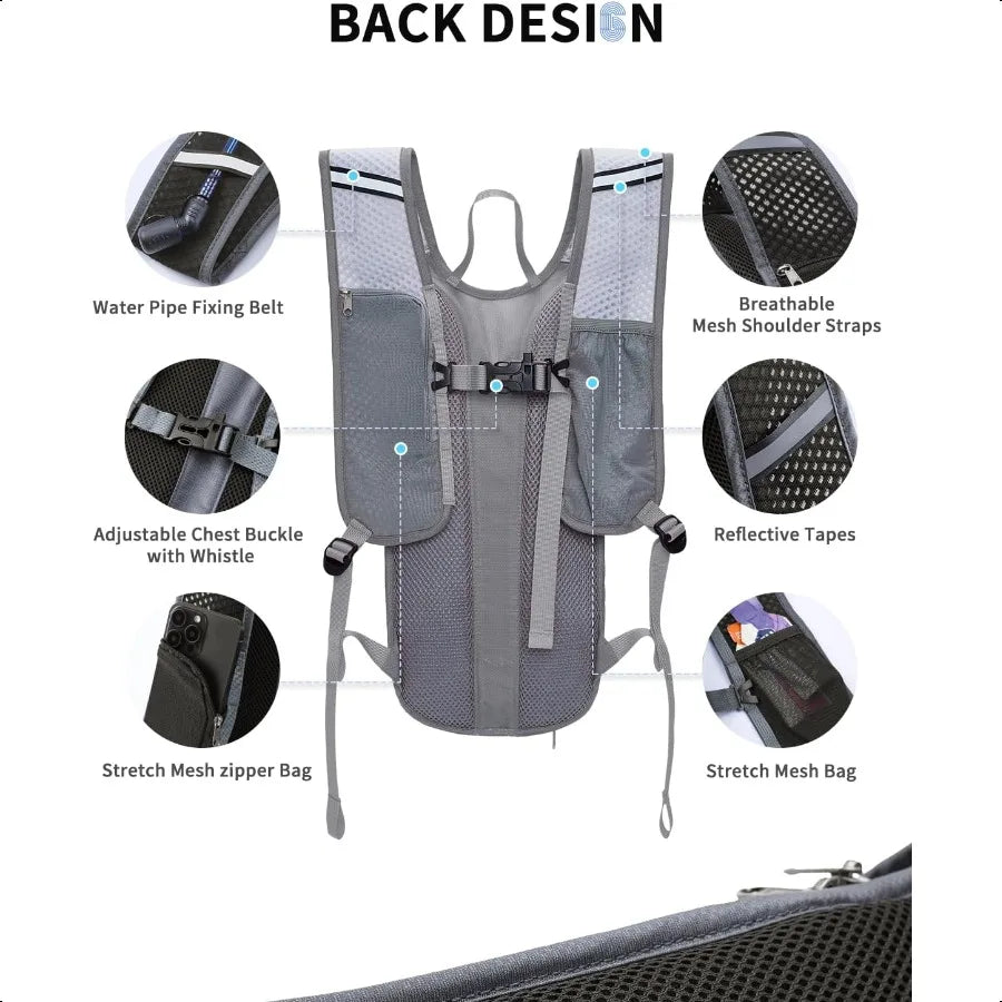 Hydration Backpack with 2L Water Bladder Hiking Water Backpack for Women Men Lightweight Cycling Daypack with  Helmet Net Bag H