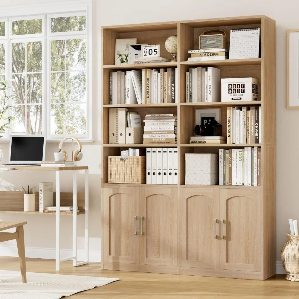 Bookshelf and Bookcase with Doors, 6 Tier Double Wide Large Bookshelves, Open Display Shelves, 73'' Tall Bookshelf with Storage