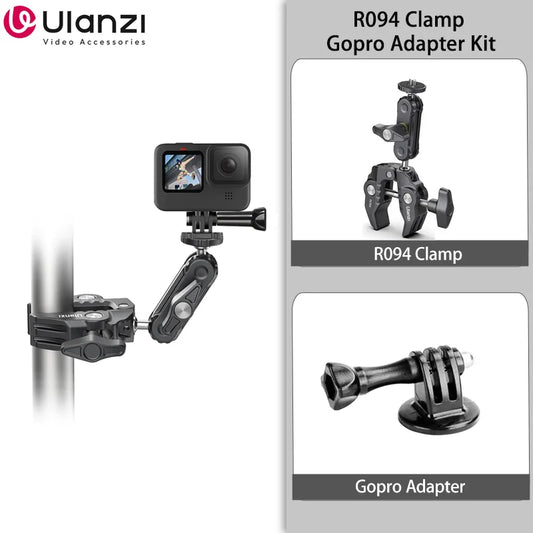 Ulanzi R094 Metal Super Clamp with Double Ball Head Magic Arm Clamp with 1/4" 3/8" Hole for DSLR Camera Monitor Light Mic Mount