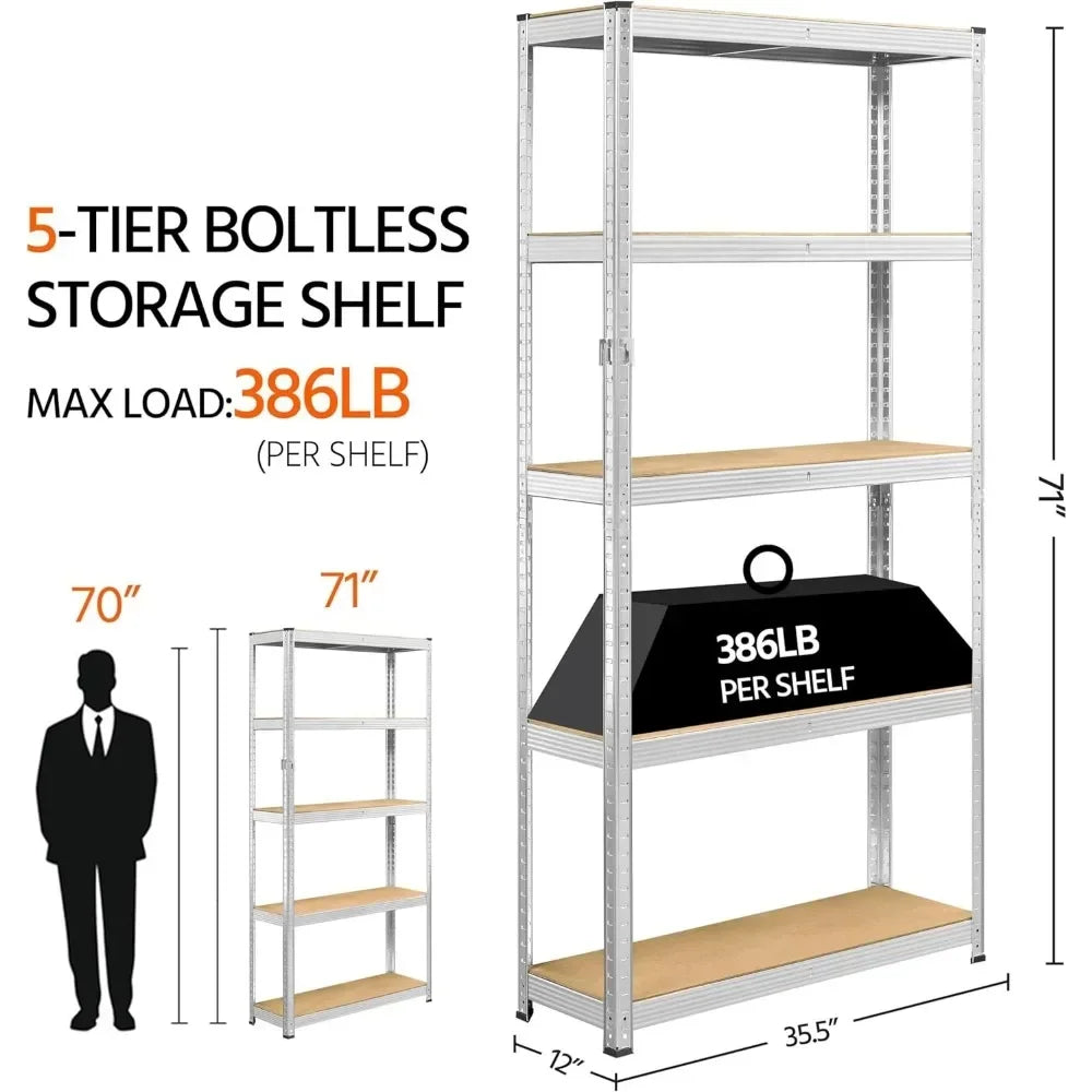 Metal Shelving Unit 5 Tier Storage Shelves Garage Shelving Heavy Duty Utility Rack for Warehouse Garage Pantry Kitchen