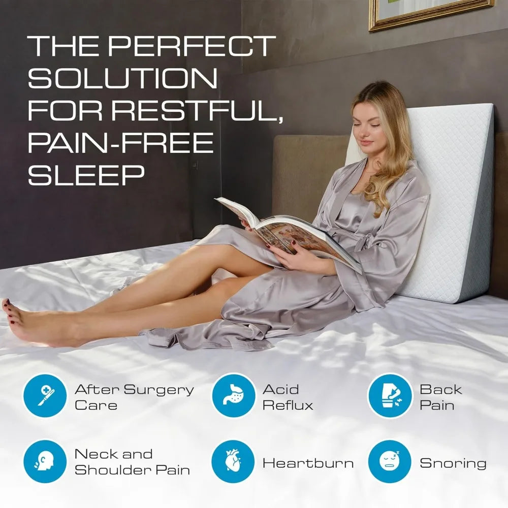 Bed Wedge Pillow for Sleep Apnea, Sleeping Comfort, Relaxing, Acid Reflux, Heartburn and Back Pain Relief. Cushion for Sitting
