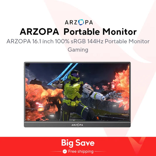 ARZOPA 16.1 inch 100% sRGB 144Hz Gaming Monitor Portable Laptop Display with Type C Mini HDMI For PS4/5 Steam Deck Switch PC Mac