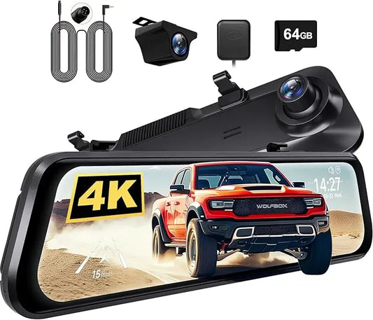 WOLFBOX G850 PRO 4K WIFI Mirror Dash Cam with ADAS and BSD 5.8GHz WiFi  Voice Control Car DVR  Rearview Mirror 12inch