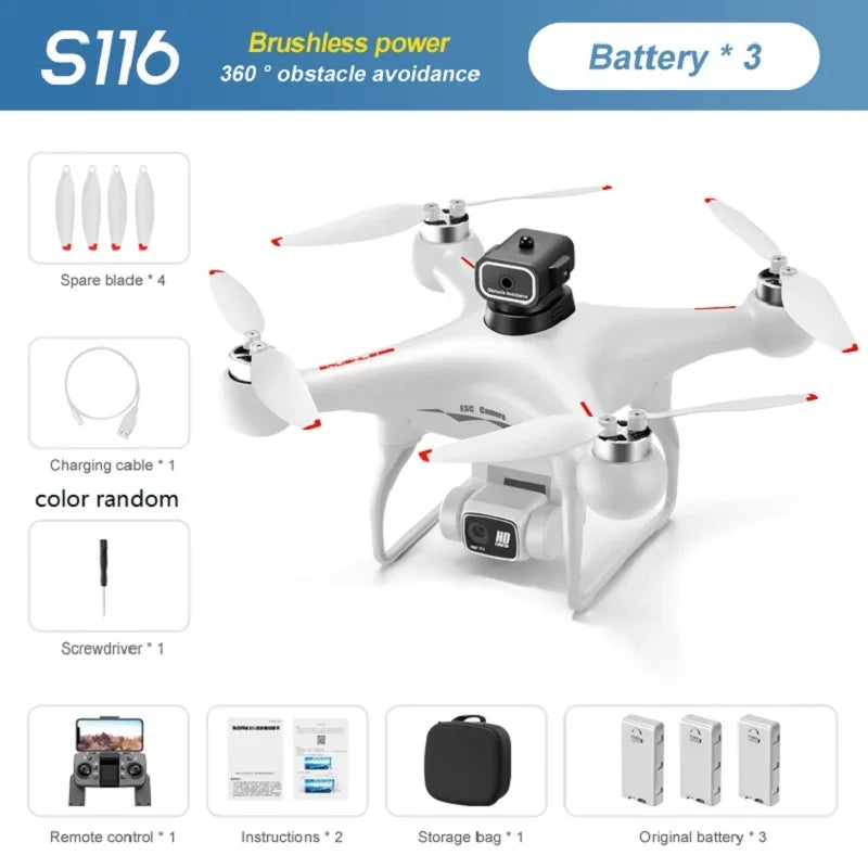 S116 Max Drone Professional with 3 Batteries 8K Dual Camera Optical Flow Brushless 360 Degree Obstacle Avoidance WIFI FPV RC Drone Toys