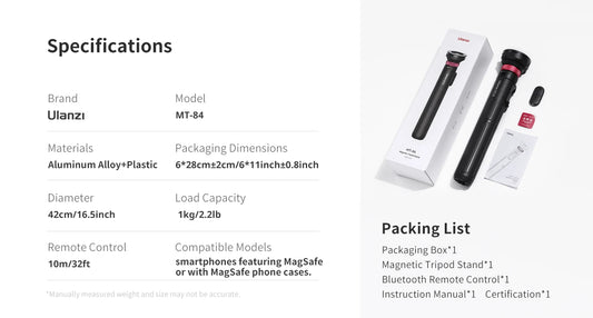 Ulanzi MT-84 1.53M Magsafe Selfie Stick Tripod Stand Bluetooth Remote Phone Extension Tripod for IPhone 16 15 LiveStreaming Vlog