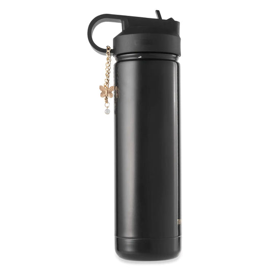 26 oz Water Bottle with Straw Lid, Black with Butterfly Gold Charm