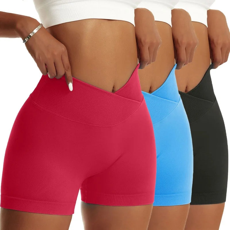3 Pieces Women Solid Peach High Waist Yoga Scrunch Butt Shorts High Elastic Breathable Running Biker Pants